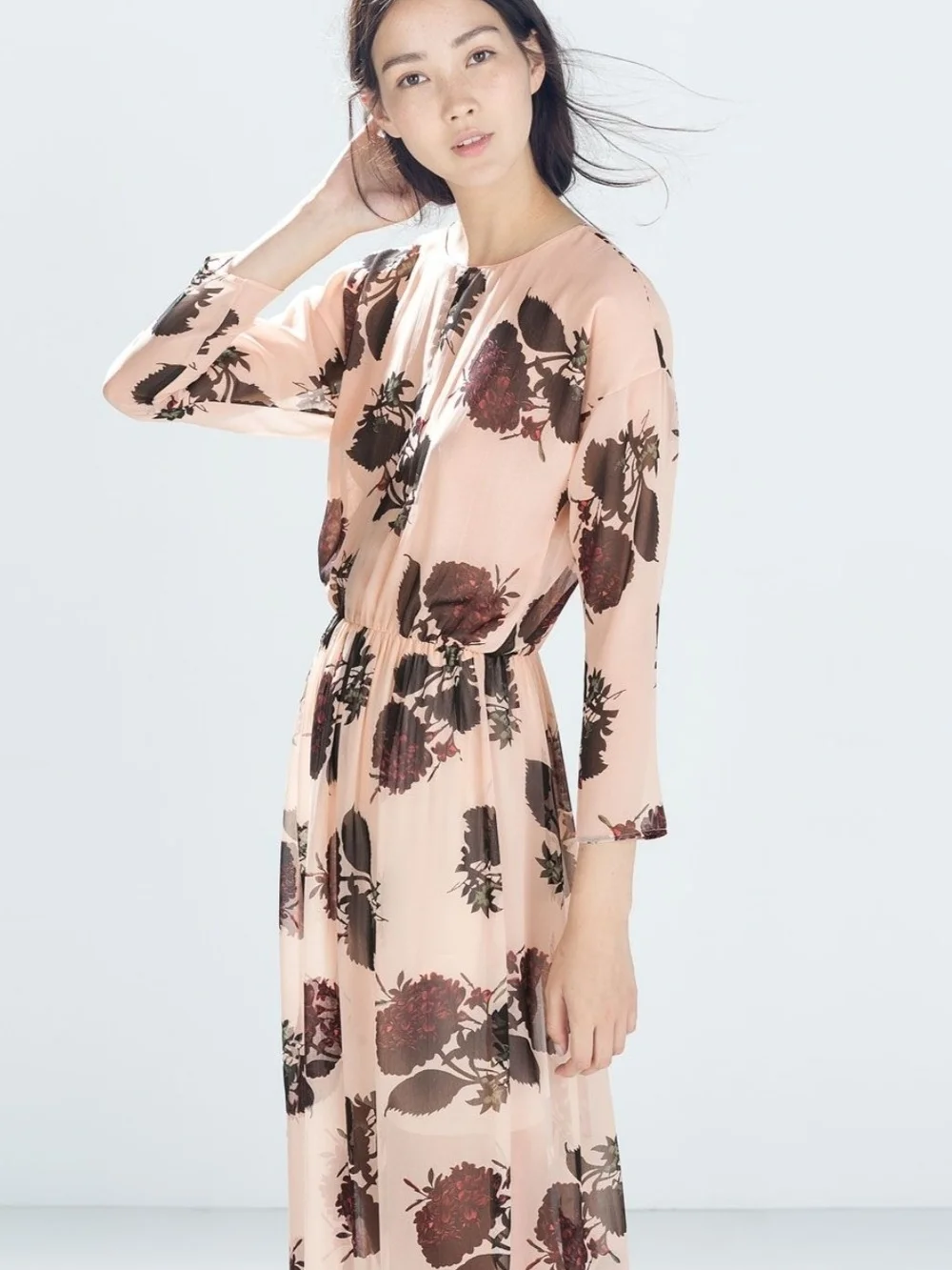 zara long sleeve floral midi dress Zara Printed Midi Dress with Belt UFO No More